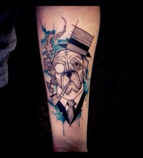 Dog in a suit tattoo by Tyago Compiani