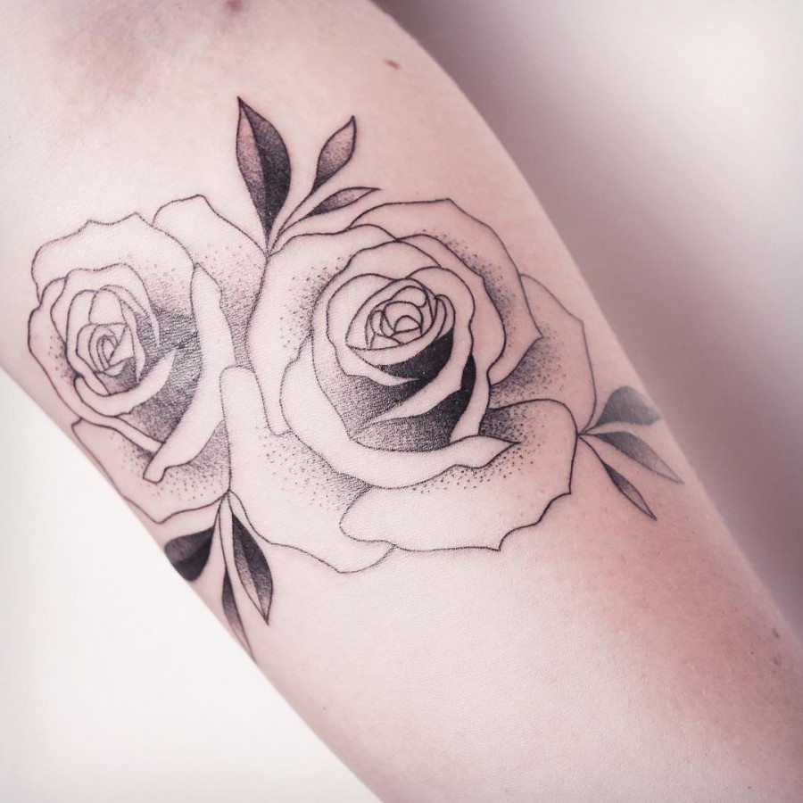 dotwork rose tattoo by xoxotattoo