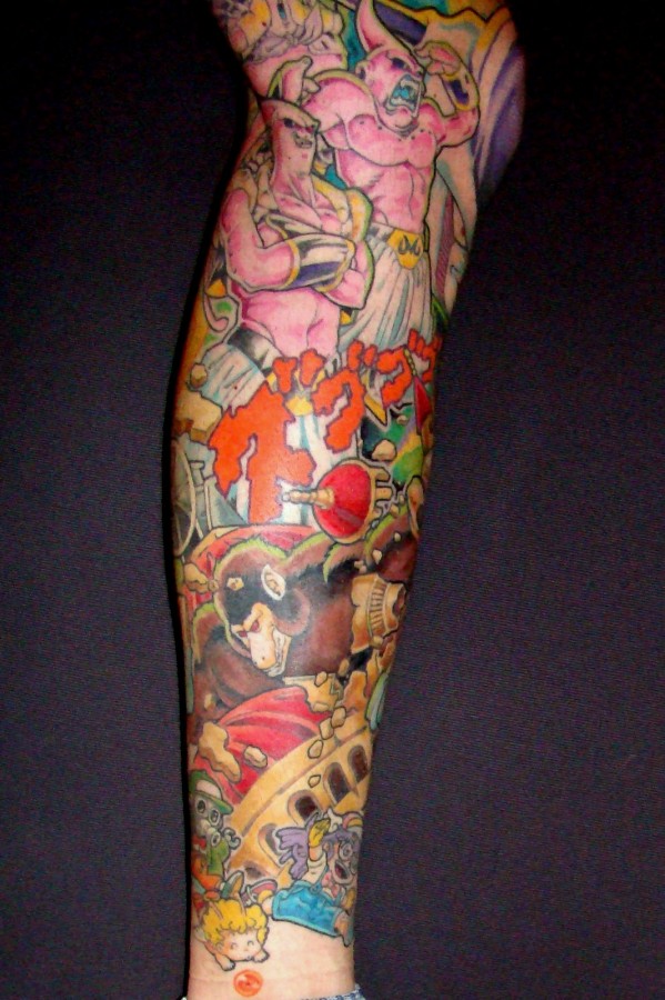 Dragon ball theme leg tattoo