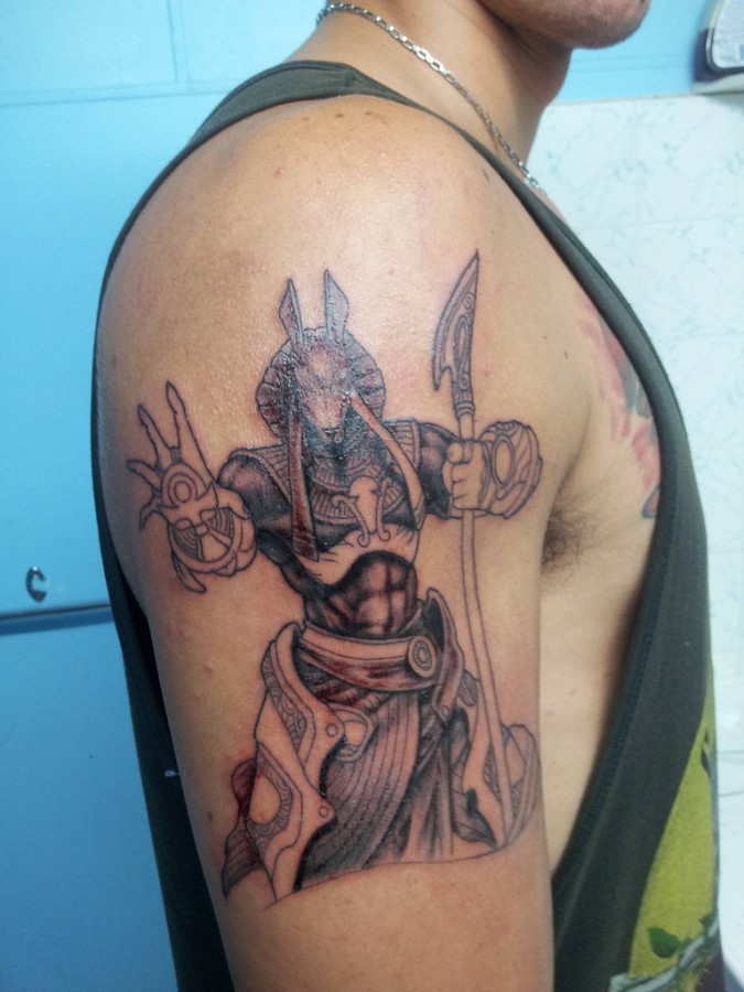 Egyptian god sleeve tattoo