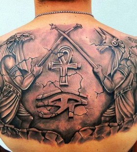 Egyptian gods back tattoo