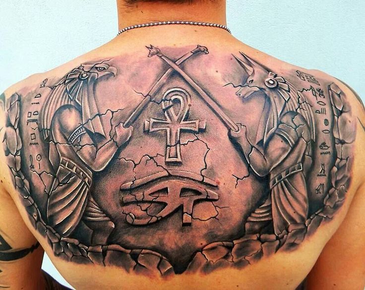 Egyptian gods back tattoo