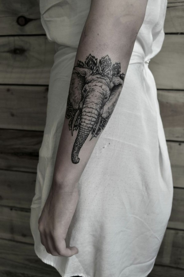 Elephant arm tattoo by Thomas Cardiff