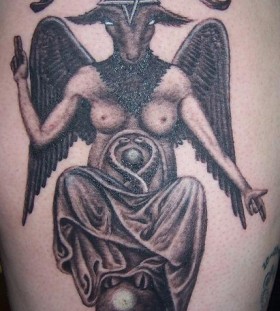 Evil goat with wings tattoo