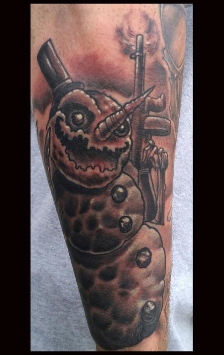 Evil snowman with a gun tattoo