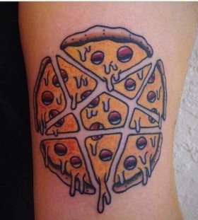 Fantastic looking pizza parts tattoo