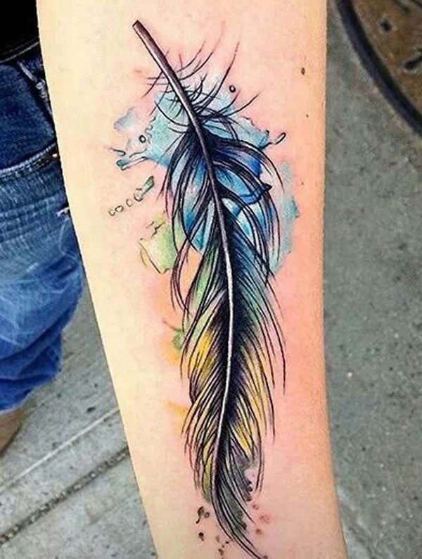 Feather watercolor tattoo