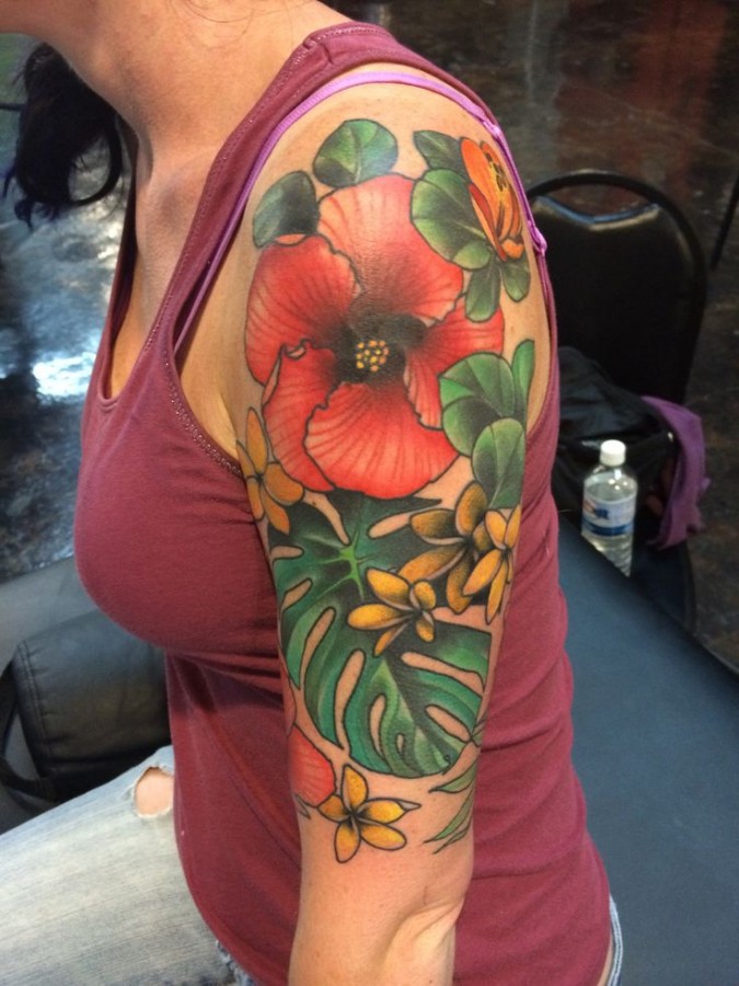 Flowers arm tattoo by Amanda Leadman