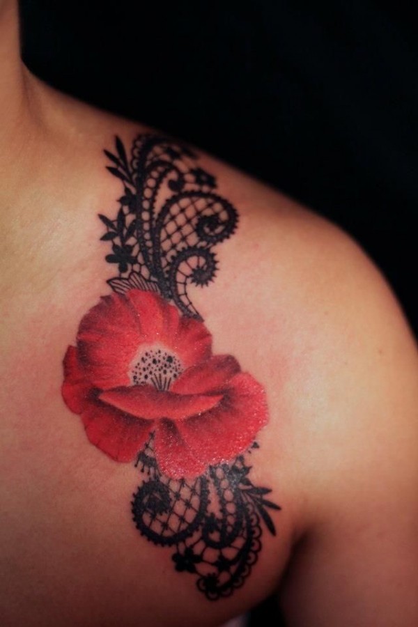 Flowers black lace tattoo