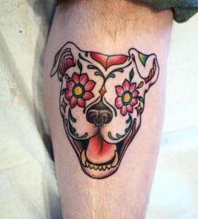 Flowers in eyes dog's tattoo