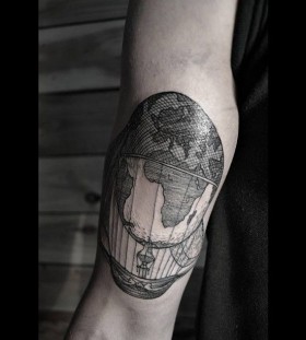 Flying globe ship tattoo by Thomas Cardiff