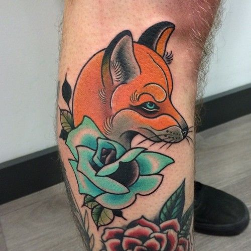 Fox and flower tattoo by Clare Hampshire