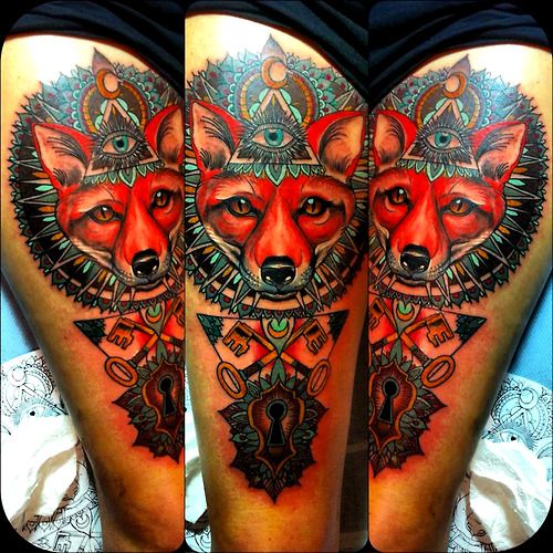 Fox illuminati tattoo by Flo Nuttall