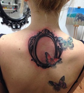 Frame and butterflies back tattoo by Razvan Popescu