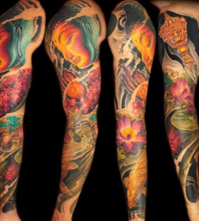 Full arm buddha tattoo by James Tattooart