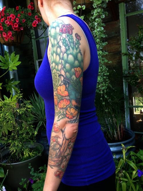 Full arm cactus tattoo