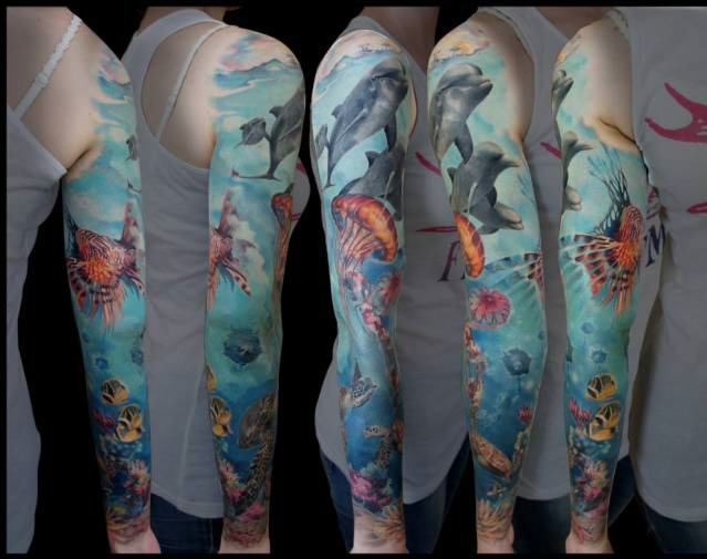Full arm ocean tattoo