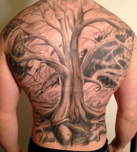 Full back tree tattoo by Phil Garcia