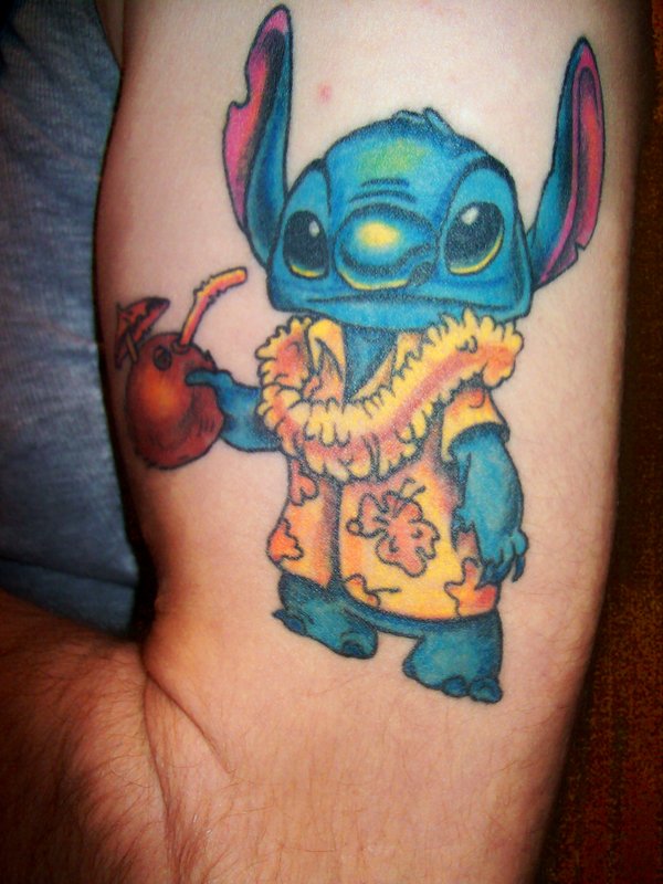 Funny Stitch arm tattoo