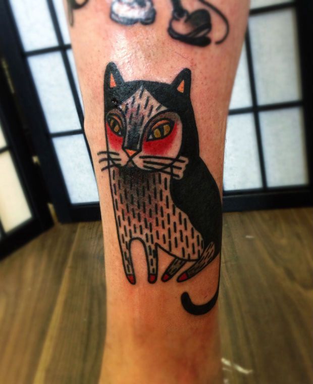 Funny cat tattoo by Matt Cooley
