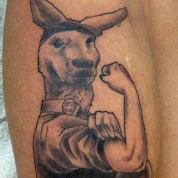 Funny human kangaroo tattoo