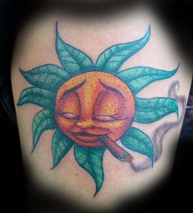 Funny smoking sun tattoo