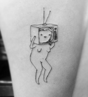 Funny woman with tv tattoo