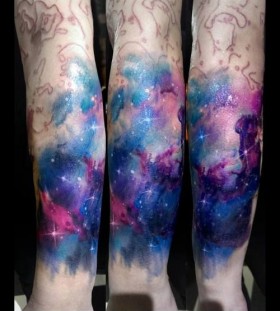 Galaxy and stars watercolor tattoo