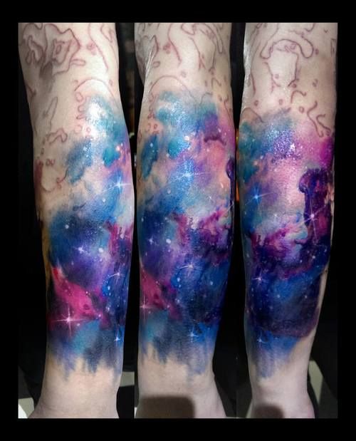 Galaxy and stars watercolor tattoo
