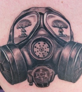 Gas mask and explosion tattoo