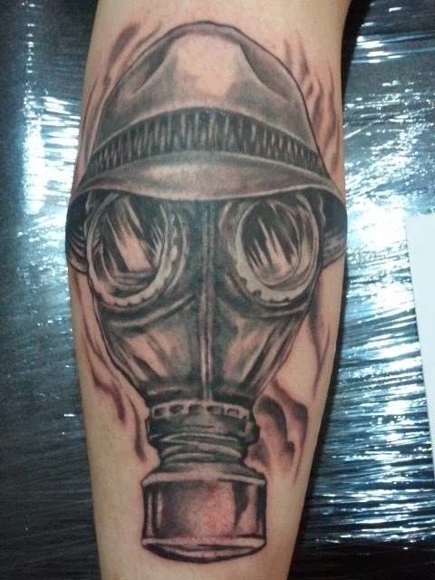 Gas mask with hat tattoo