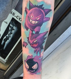 Gastly, Haunter and Gengar Pokemon tattoos