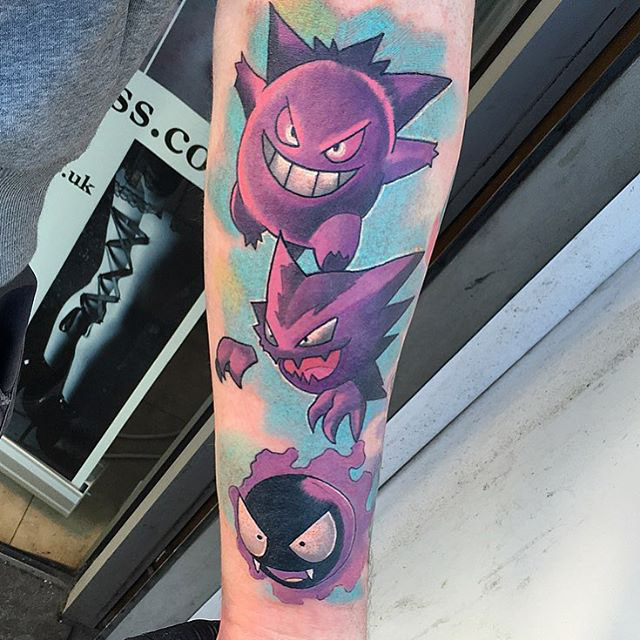Gastly, Haunter and Gengar Pokemon tattoos