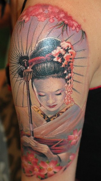 Geisha arm tattoo by James Tattooart