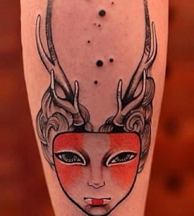 Geisha mask tattoo by Chen Jie