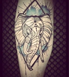 Geometric elephant leg tattoo by Tyago Compiani
