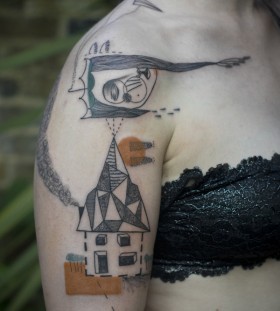 Geometric house tattoo by Expanded Eye