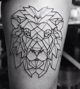 Geometric lion leg tattoo