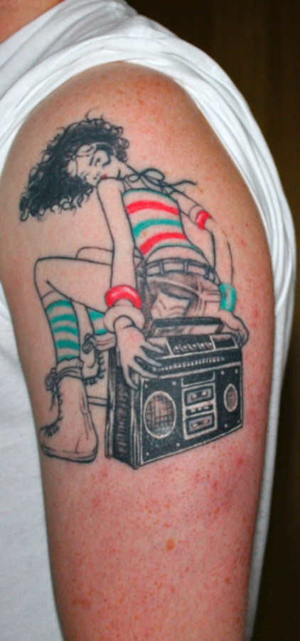Girl and a boombox tattoo