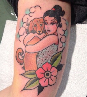 Girl with a dog tattoo by Clare Hampshire