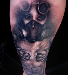 Girl with gas mask tattoo