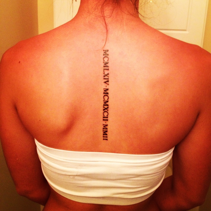 Girl’s back Roman number’s tattoo