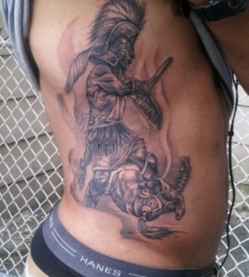 Gladiator fighting side tattoo