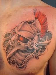 Gladiator's helmet chest tattoo