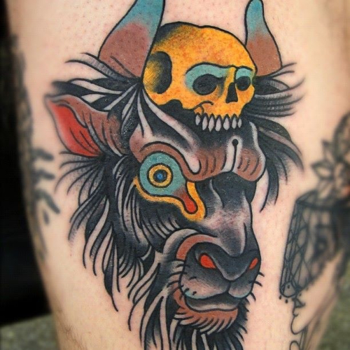 Goat and skull tattoo