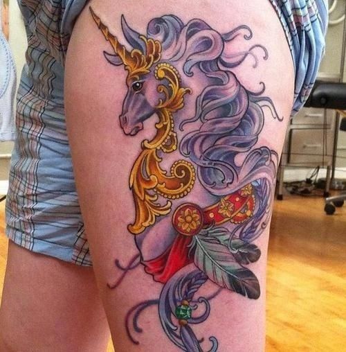 Gorgeous amazing unicorn purple tattoo