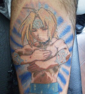 Great blonde boy anime tattoo