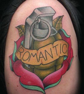 Grenade and rose tattoo