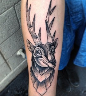Grey ink geometric deer tattoo