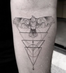 Hawk and triangles tattoo by Dr Woo